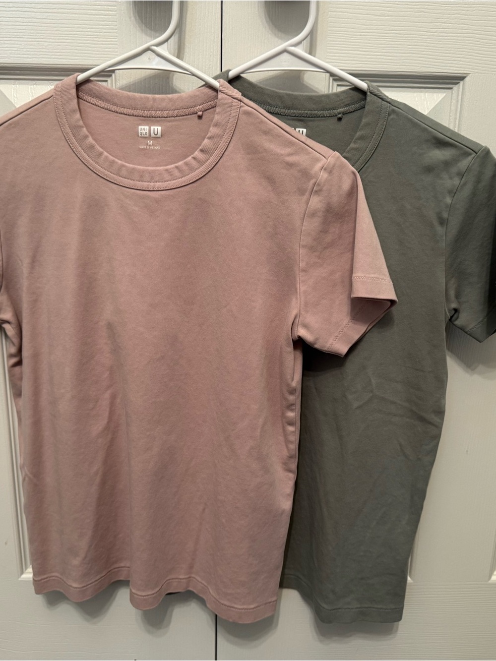 Uniqlo Set of 2 Crew T-Shirts - Dusty Pink and Sage Green